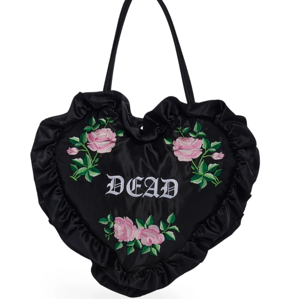 Dolls Kill Widow Satin Heart Shaped Tote Bag in Black